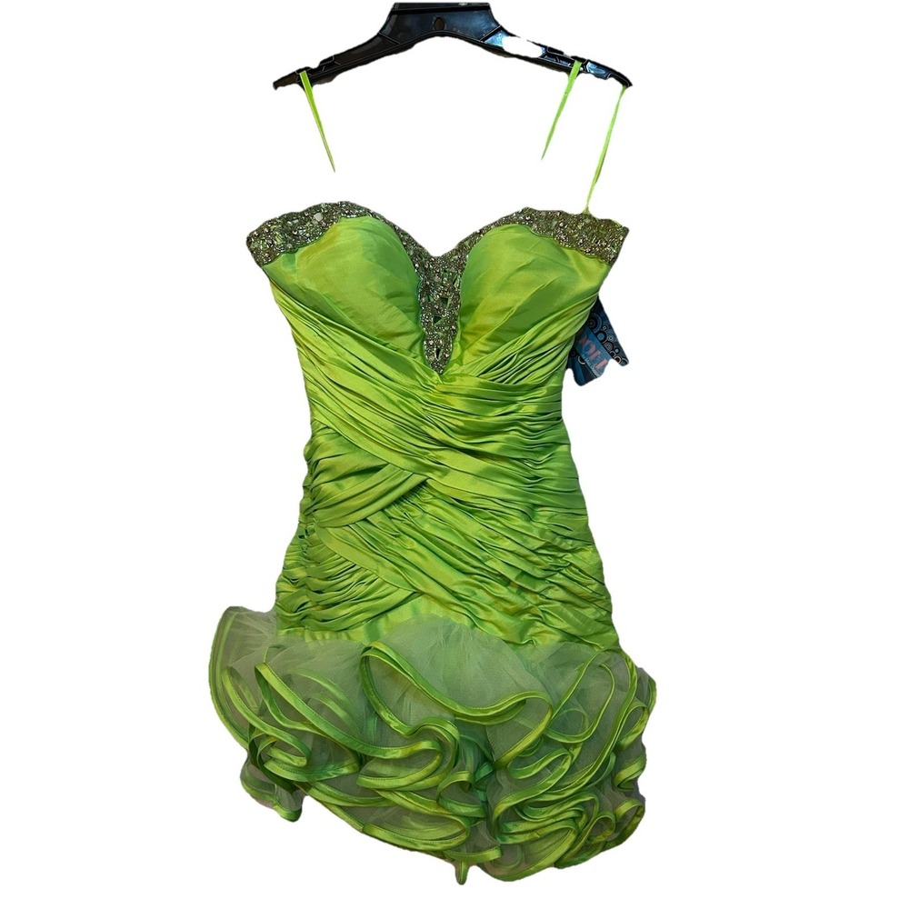Babydoll Dress by Mac Duggal Lime Green Ruffles Fairest Of The Fair Prom Wedding